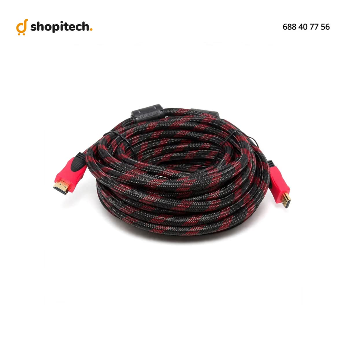 Câble HDMI Tressé Rouge/Noir Blindé