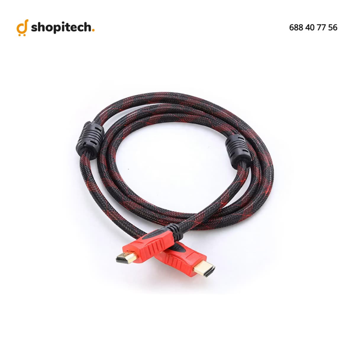 Câble HDMI Tressé Rouge/Noir Blindé