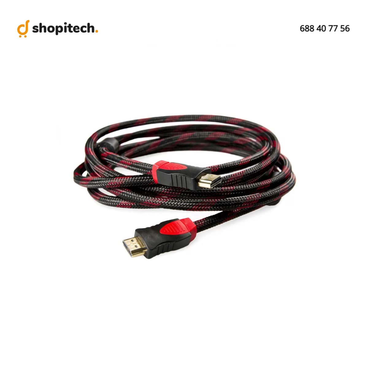 Câble HDMI Tressé Rouge/Noir Blindé
