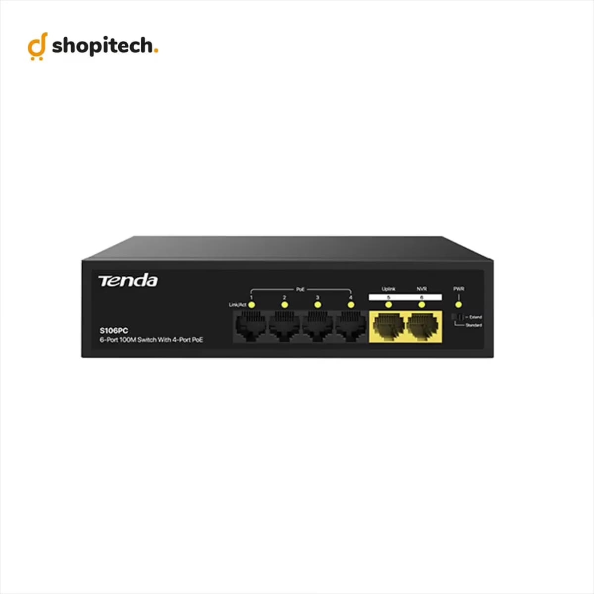 Switch PoE Tenda S106PC - vue de face 6 ports