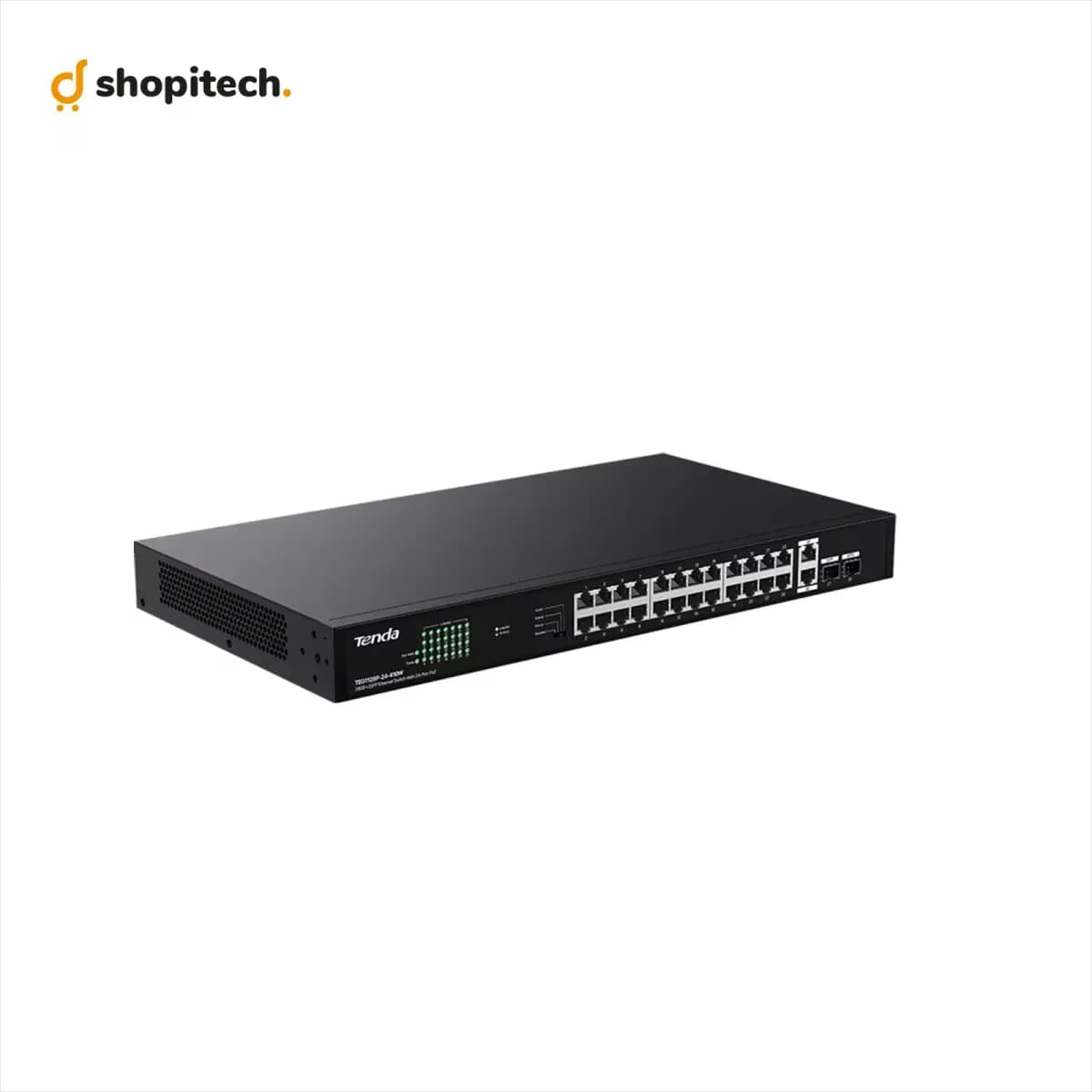 Switch PoE Gigabit Tenda TEG1128P 410W - vue de face 24 ports